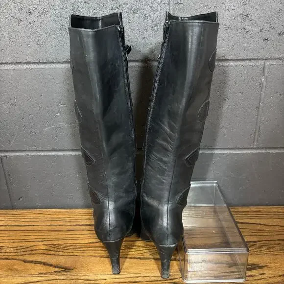 Via Spiga Black Leather Knee High Heeled Boots Women’s Size 7.5 - Picture 5 of 12
